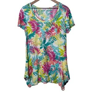 Fresh Produce Tunic Top Womens Large USA Made Floral Tropical Print Short Sleeve